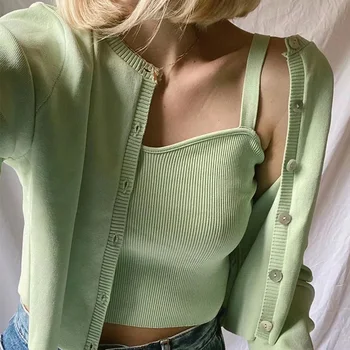 

knitted cropped cardigans vintage green short sweater cardigans 2020 autumn winter button chic oversized cardigans