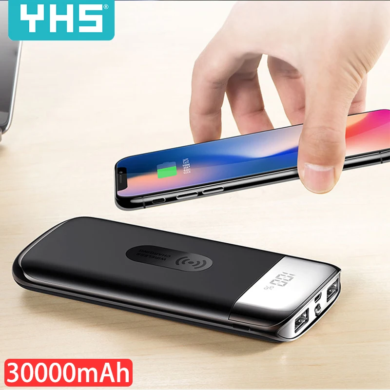 

30000mah Power Bank External Battery Bank Built-in Wireless Charger Powerbank Portable QI Wireless Charger for iPhone 8 Samsung