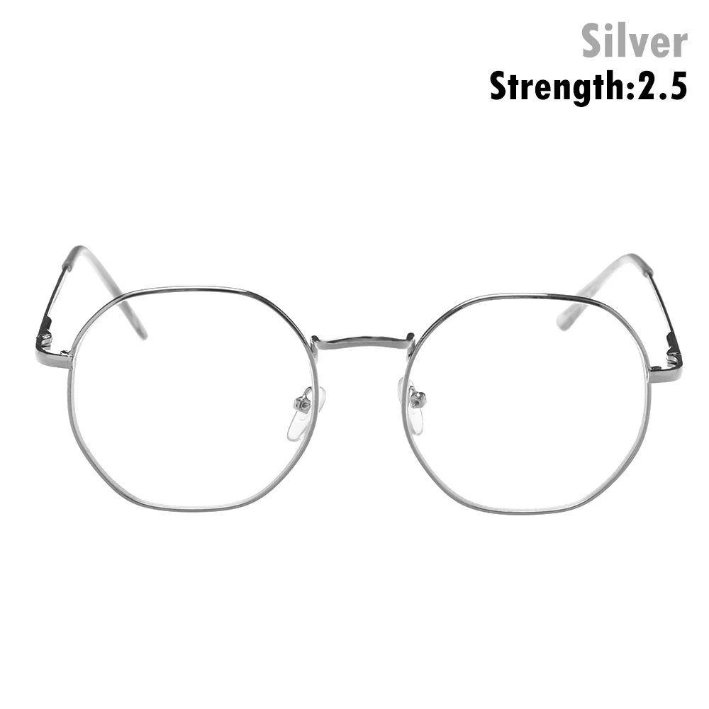 Модные металлические винтажные многоугольные очки для близорукости, женские и мужские Ультра-светильник, очки для чтения из смолы, очки для зрения, Уход За Зрением-1,00~-4,0 диоптрий - Цвет оправы: Silver-strength 250