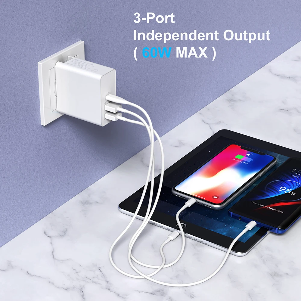 60 Вт TYPE-C USB-C адаптер питания 3 порта PD30W QC3.0 зарядное устройство для iPad Air Pro для iphone ноутбуков MacBook Pro PD 3,0 QC 3,0 EU AU US