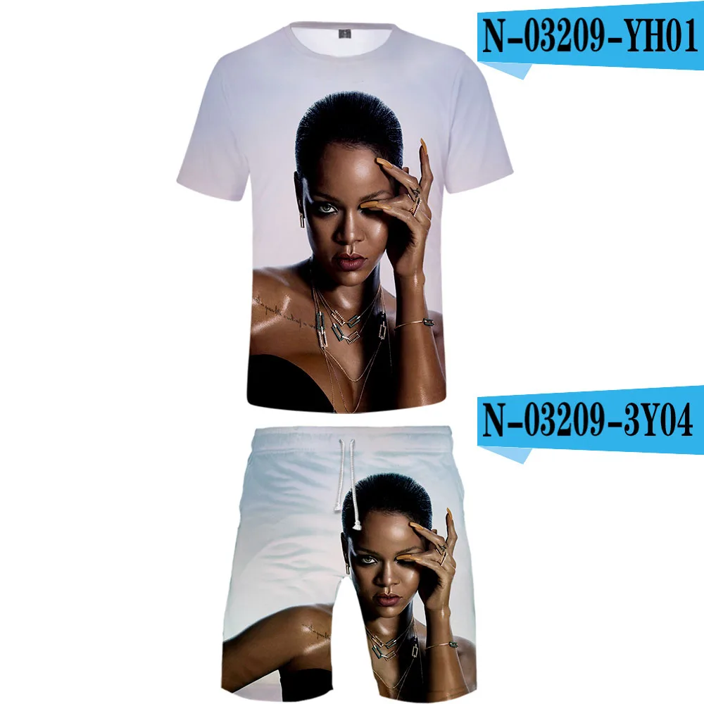 Drake And Rihanna футболка+ шорты наборы для мужчин 3D летние костюмы футболка мужские спортивные костюмы брендовая одежда streetwar топы тройники комплект мужской - Цвет: one