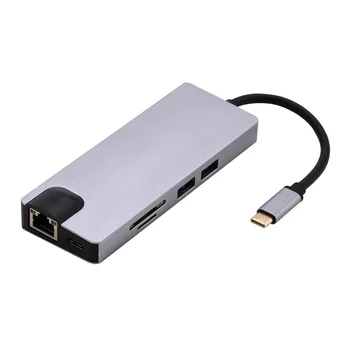 

Type-c to HDMI+VGA+RJ45+PD USB3.0*2+SD+TF 8 in 1 Multifunction Converters to connect apple gigabit network card converter