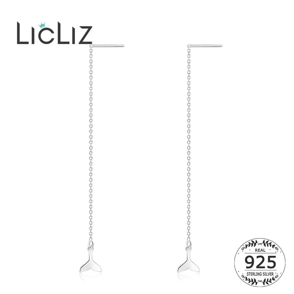 LicLiz 925 Sterling Silver Mermaid Tail Drop Earrings for Women White Gold Long Link Chain Jewelry Boucle D'oreille LE0621 | Украшения