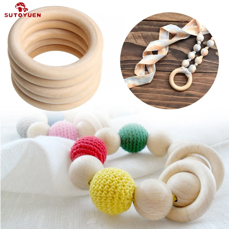 Teething Toys 50pcs Natural Wood Beads for DIY Jewelry