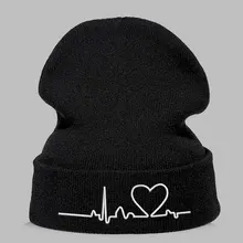 Beanie шляпа Skullie шапка, вязаная шапка-носок зима-осень письмо электрокардиограммы вышивка в стиле панк Для мужчин Для женщин для мальчиков и девочек для уличных танцев