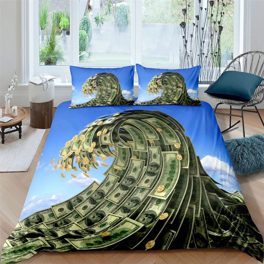 3D Modern style Bedding Set Dollar Motif Printed Duvet Cover Vivid kids Comforter Cover Money Maths FunnyPattern king queen Size