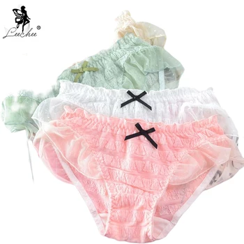

LEECHEE Japanese Cute And Sweet Seersucker Multicolor Panties Set Jacquard Bow Breathable Ladies Panties Less Wind Student Short