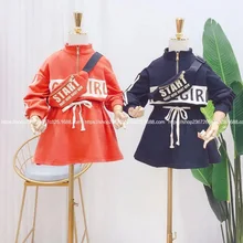 Детская одежда; Новинка года; осеннее платье-свитер для девочек; модное повседневное Спортивное кружевное платье с поясом для девочек