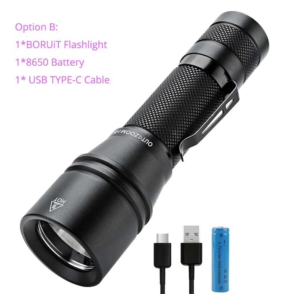 high powered flashlights BORUiT1000LM  T6 LED Flashlight High Power Torch 5-Mde Zoom Bicycle Light Powerful Lantern With 18650 Type-c Rechargeable Lamp pelican flashlights Flashlights