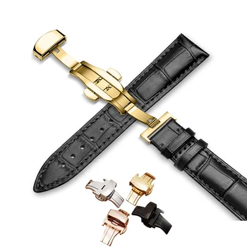

Genuine Leather Watchbands 12mm-24mm Universal Watch Butterfly buckle Band Steel butterfly buckle Watch strap Replacement