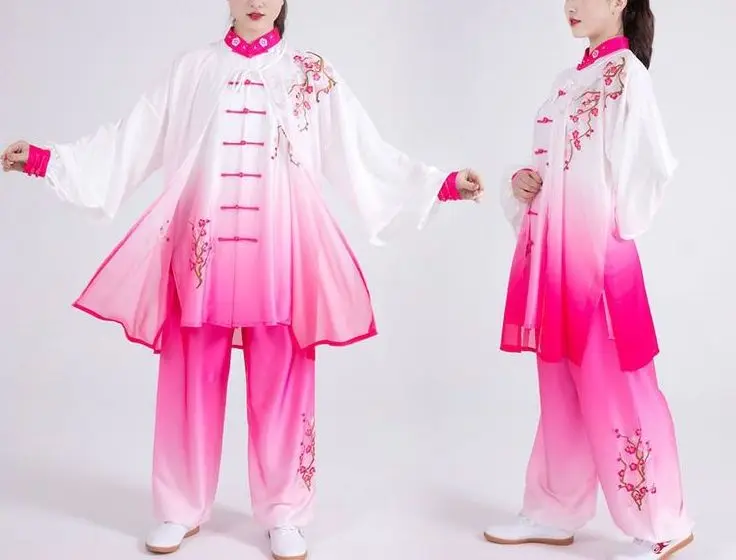 Унисекс Вышивка сливы Tai chi Костюм Градиент ушу taijiquan Униформа дышащий кунг-фу
