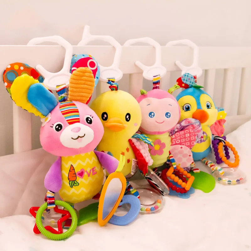 

Cute Baby Newborns Bed Stroller Hanging Toys Teether Baby Rattle Mobiles Plush Animal Pram Toys Early Education Boy Girl Kids