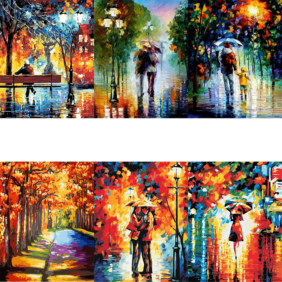 

AMTMBS Abstract Rain Landscape Acrylic Paint Oil Painting By Numbers Unique Gift Draw On Canvas Home Wall Art Decoration