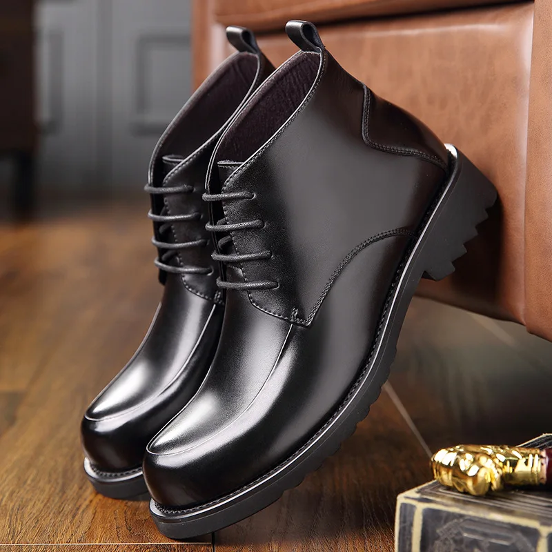 

Autumn And Winter Fashion MEN'S Leather Boots Formal Wear Business Short Boots MEN'S Leather Boots Lace-up Warm Men Padded