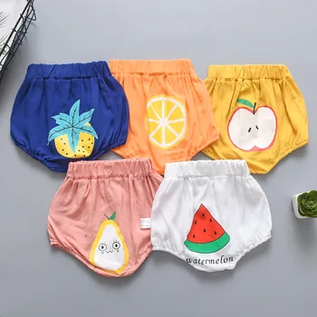 

5pcs/lot Summer Fruit Print Baby Casual Large PP Shorts Infant Solid Color Cotton Infant Bloomers Toddler Girls Bread Pants 0-24