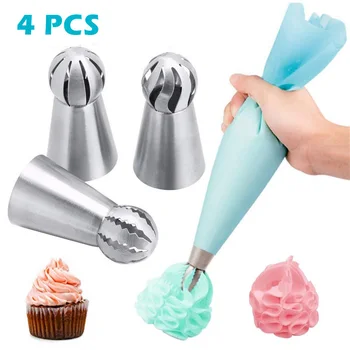 

4Pcs Cake Piping Tips Mouth Set DIY Nozzle Bag Cake Decorating Pastry Tip Stainless Steel Mouth Fondant Cream Baking Tools