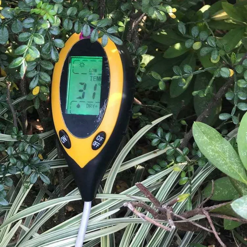 Junejour 4 In 1 Digital PH Meter Soil Moisture Monitor Temperature Backlight Sunlight Tester for Gardening Plants Soil PH Test