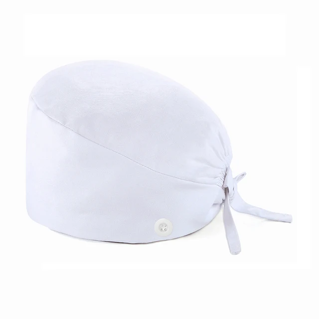Solid Scrub Cap with Buttons Bouffant Hat for Women Men Wearing Protect Ears Work Hat Huniform Accessories gorro medico mujer J