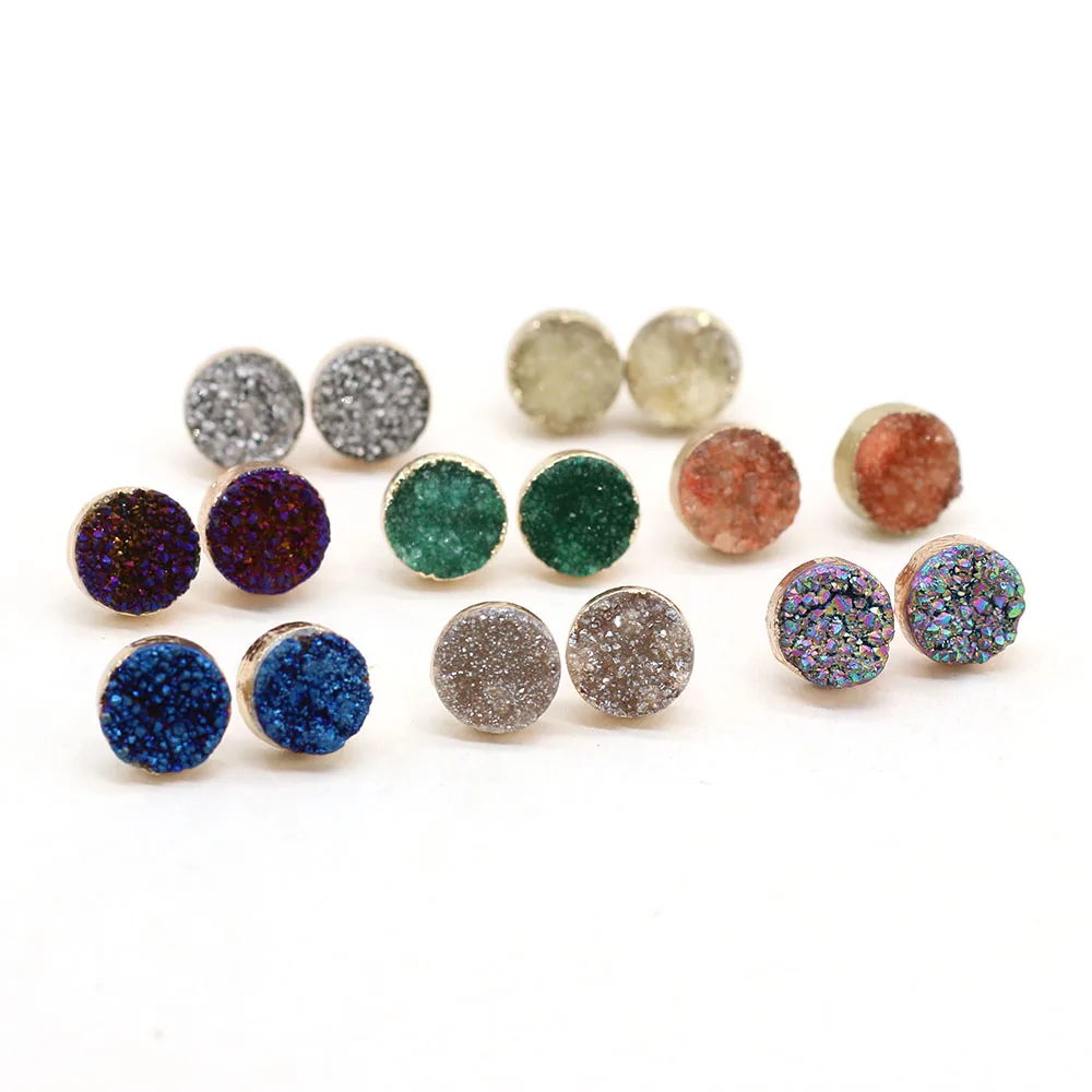 

8Pair Wholesale Natural Stone Round Plated Color Crystal Teeth Earrings Fashion Earring Wedding Pendant Jewelry Accessories Gift