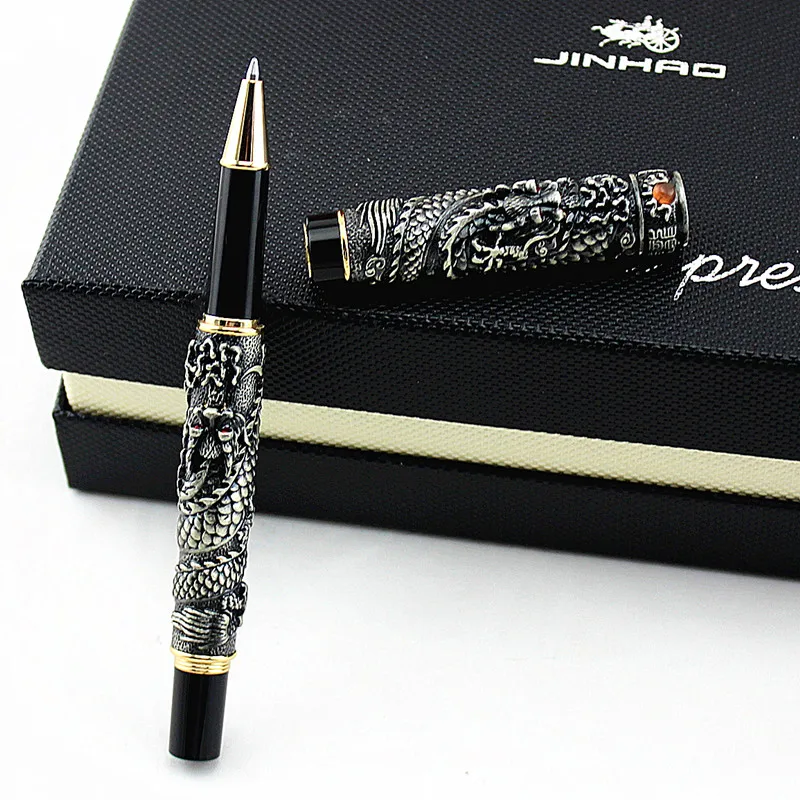 Jinhao Gray Vintage Luxurious Rollerball Pen Small Double Dragon