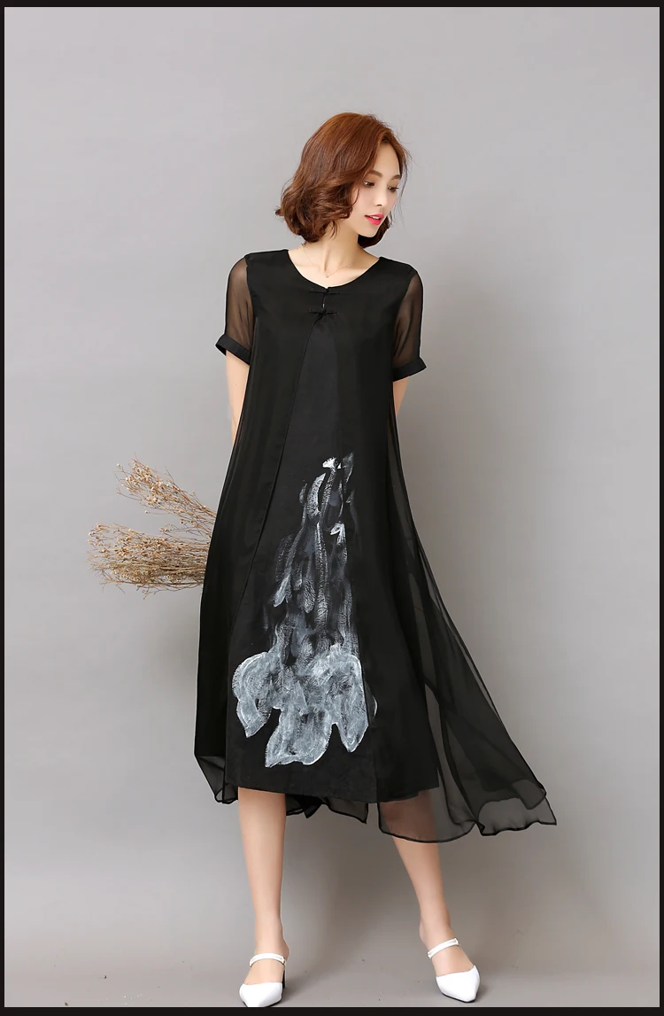 Large size M-3XL Add fertilizer to increase the new cotton and linen spell silk chiffon retro improved cheongsam dress