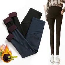 Зимние теплые бархатные джинсы для беременных; плотные узкие брюки для беременных женщин; обтягивающие Стрейчевые леггинсы; брюки для беременных