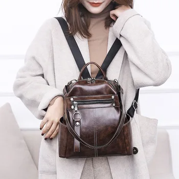 

2020 new women's shoulder bag anti-theft school bag multifunctional double zipper large capacity leisure travel backpack