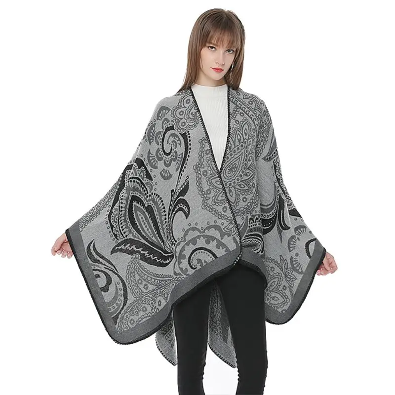 A Womens Multifunctional Thicken Winter Shawl Paisley Floral Oversized Poncho Cape Warm Wraps Blanket Scarf Pashmina Cardigans - Цвет: A