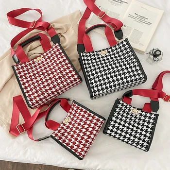 

Casual Houndstooth Shoulder Bag for Women Large Capacity Female Canvas Tote Ladies Crossbody Handbags 2020