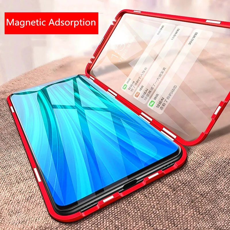

Double-Side Glass Case For Xiaomi Redmi Note 8 Pro Case Luxury Metal Magnetic Adsorption Phone Cover For Xiaomi Redmi Note 8