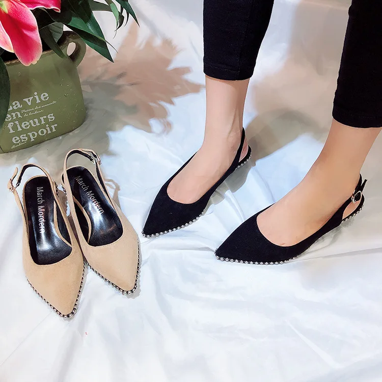 

Shallow Mouth Single Shoes 2019 Spring And Summer Women's Pointed-Toe Spool Heels Korean-style Straight-line Buckle WOMEN'S Shoe