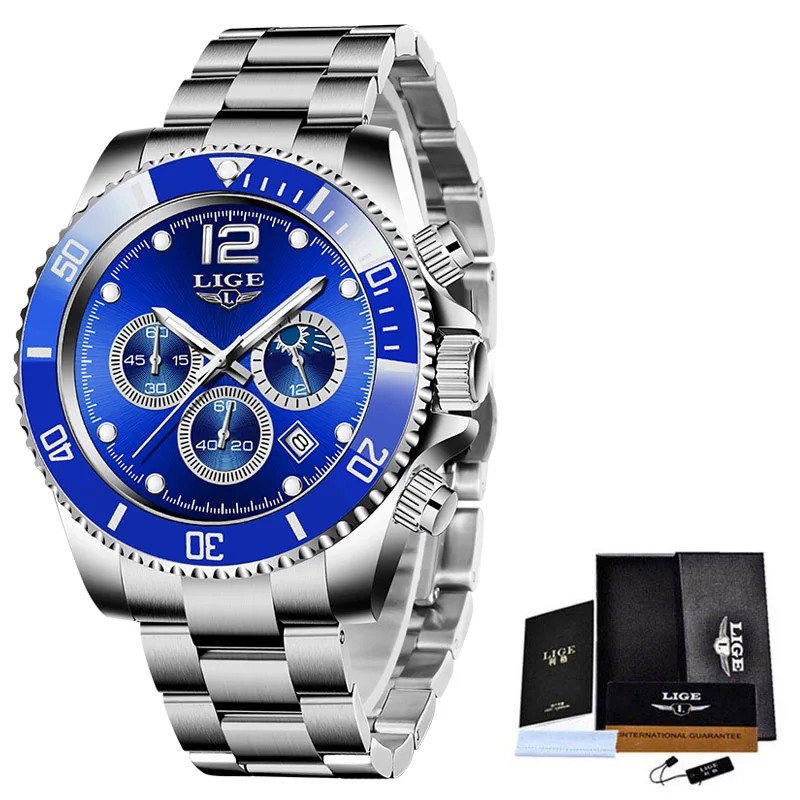2021 New Arrival Mens Watches LIGE Top Brand Luxury Diver Watch For Men Sports Chronograph Quartz Wristwatch Relogio Masculino 