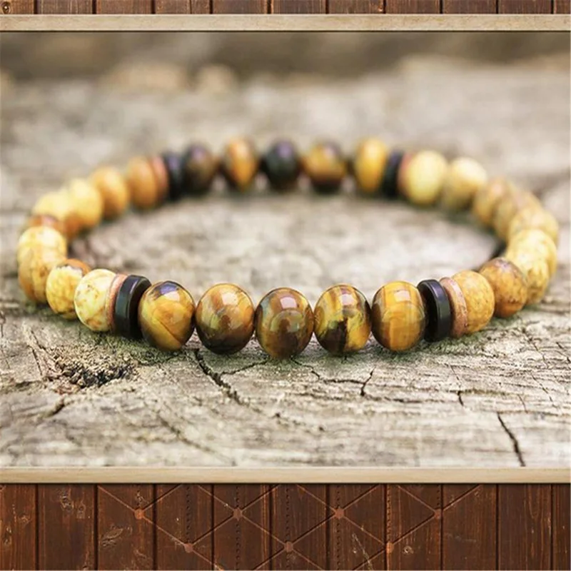 

6mm Picture Stone Tiger Eye Bracelet Japa Retro Yoga Prayer Wristband lucky Mala Men