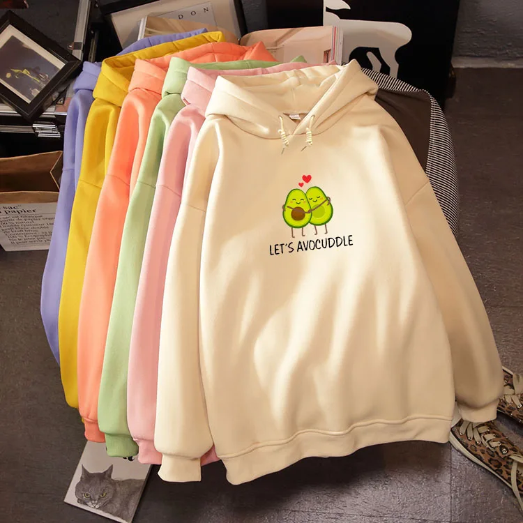 Couple Sweatshirt Coats Women Hoodies Avocado-Print Winter Harajuku Korean Fashion Cute