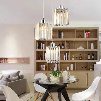 

Modern Crystal Pendant Light Fixtures Vintage Design Hang Lamp Chrome Lustre Dining Room Kitchen Loft Decor Home Lighting E27