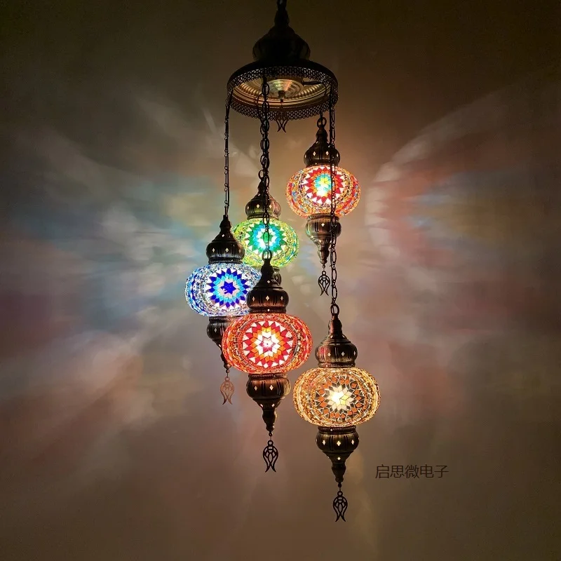 Newest Turkey ethnic customs handmade Mosaic lamp romantic Hotel cafe restaurant bar Pendant light living-room balcony stairs