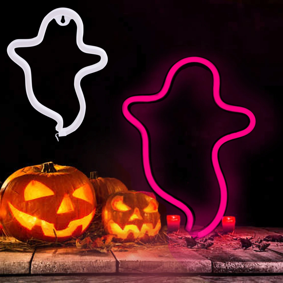 cumpleaños versus Cerebro Señal de luz LED de neón fantasma de Halloween, accesorio de decoración  para fiesta encantada, azul/rosa/blanco, nuevo|Decoraciones DIY de fiestas|  - AliExpress