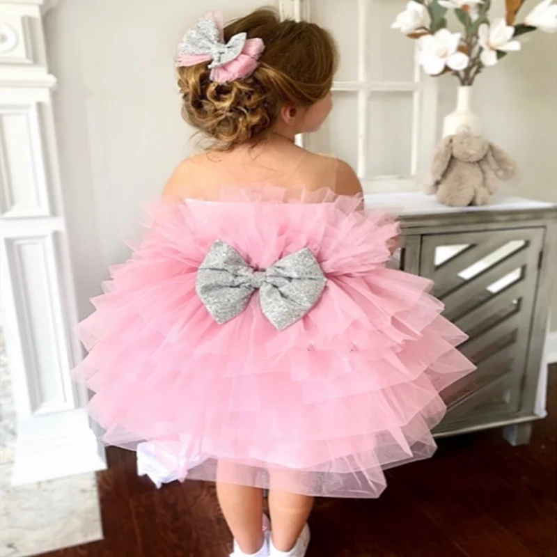 Robe De Fete D Anniversaire Pour Petite Fille Jolie Robe Princesse A Fleurs Avec Nœud Col Transparent Longueur Aux Genoux Aliexpress