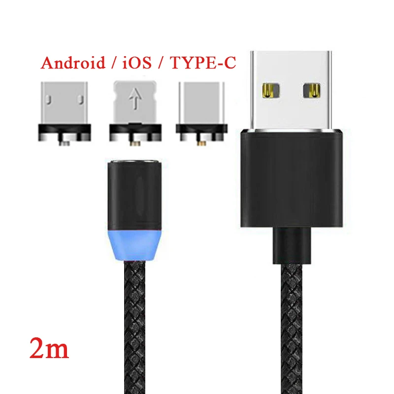 Black 2 m Круговой Магнитный зарядный кабель применимый 8PIN Android type-c слепой магнит мобильный телефон зарядка кабина 3 головки в 1 - Цвет: Black 2 m