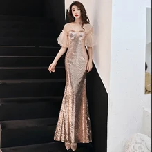 Вечерние платья, Золотое блестящее платье русалки с блестками, женское платье для вечеринки, сексуальное, v-образный вырез, длина до пола, халат De Soiree, половина рукава, официальное платье F129