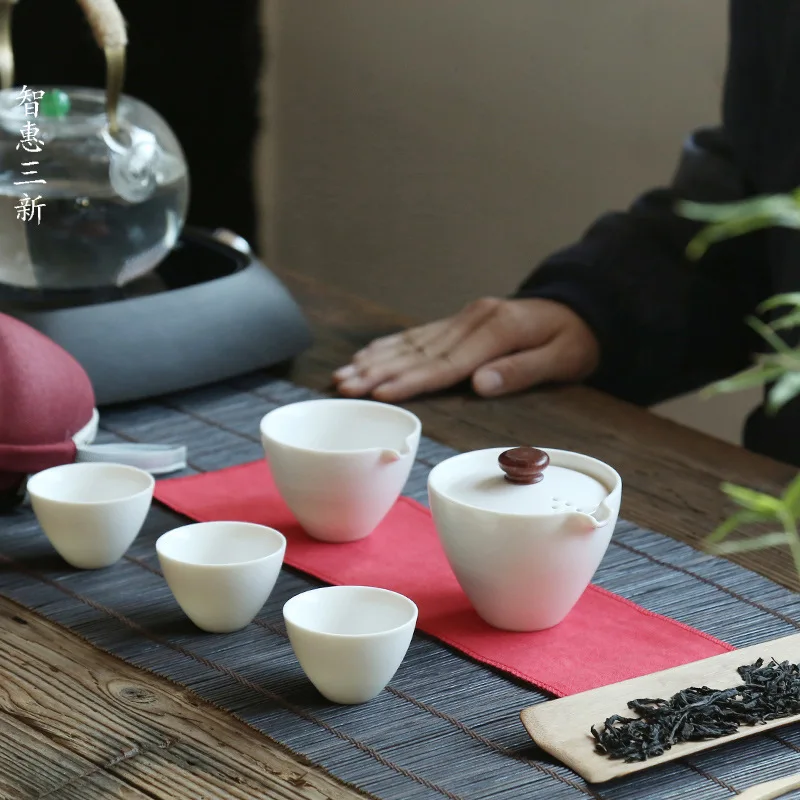 

Portable Outdoor Travel Coffee Tea set Teaware With Storage Bag Teapot Teacup Chinese Kung Fu Tea Sets Kettle White Drinkware