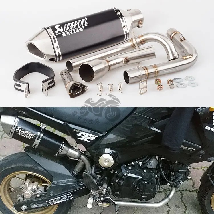 

Motorcycle exhaust pipe Akrapovic modified silver steel monsters horizontal cylinder small monkey For MSX125 exhaust pipe