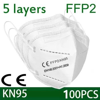 

100 Pieces of KN95 Face Mask 5 Layer Filter Dust Port PM2.5 mascarillas fpp2 Protection Health Mask In Stock Reuseable