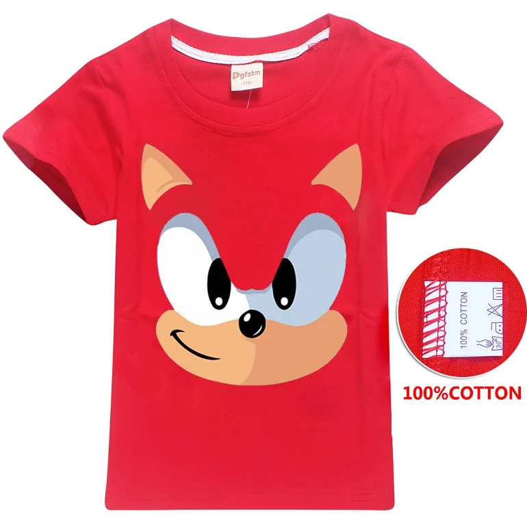 Футболка для мальчиков и девочек детские топы с принтом «Соник Ежик», футболки Детская летняя повседневная одежда с короткими рукавами для малышей - Цвет: red