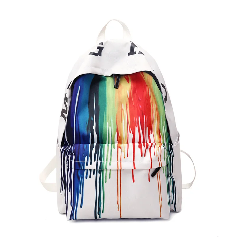 DALFR Большая вместительная сумка INS модный рюкзак унисекс с буквенным радужным принтом для девочек, сумка для книг, ранец, школьная сумка для подростков, студентов - Цвет: Белый