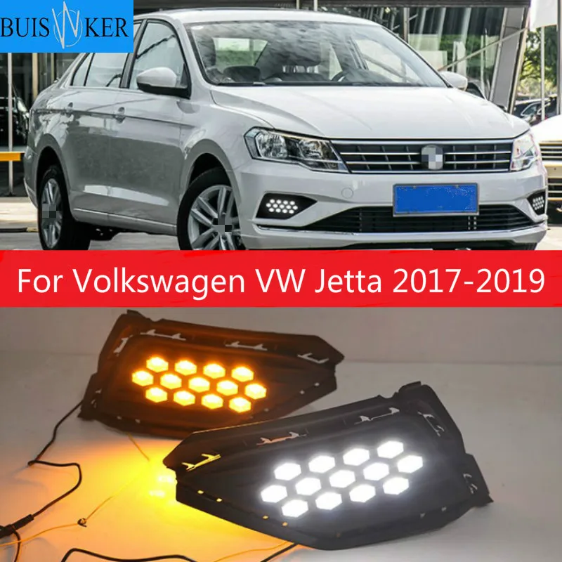 

2 шт. Светодиодный дневной светильник для Volkswagen VW Jetta 2017-2019 динамический желтый указатель поворота реле 12В дневные ходовые огни лампы