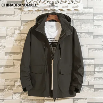 

Season Men Plus Fat Plus Size With Cap Jacket Young Men Fat Man Medium Length Money Windbreaker Leisure Coat Male