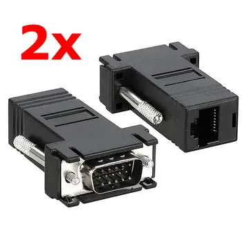 

2x VGA Male To RJ45 Cat5 Cable Network Adapter Ethernet Extend Signal Connector