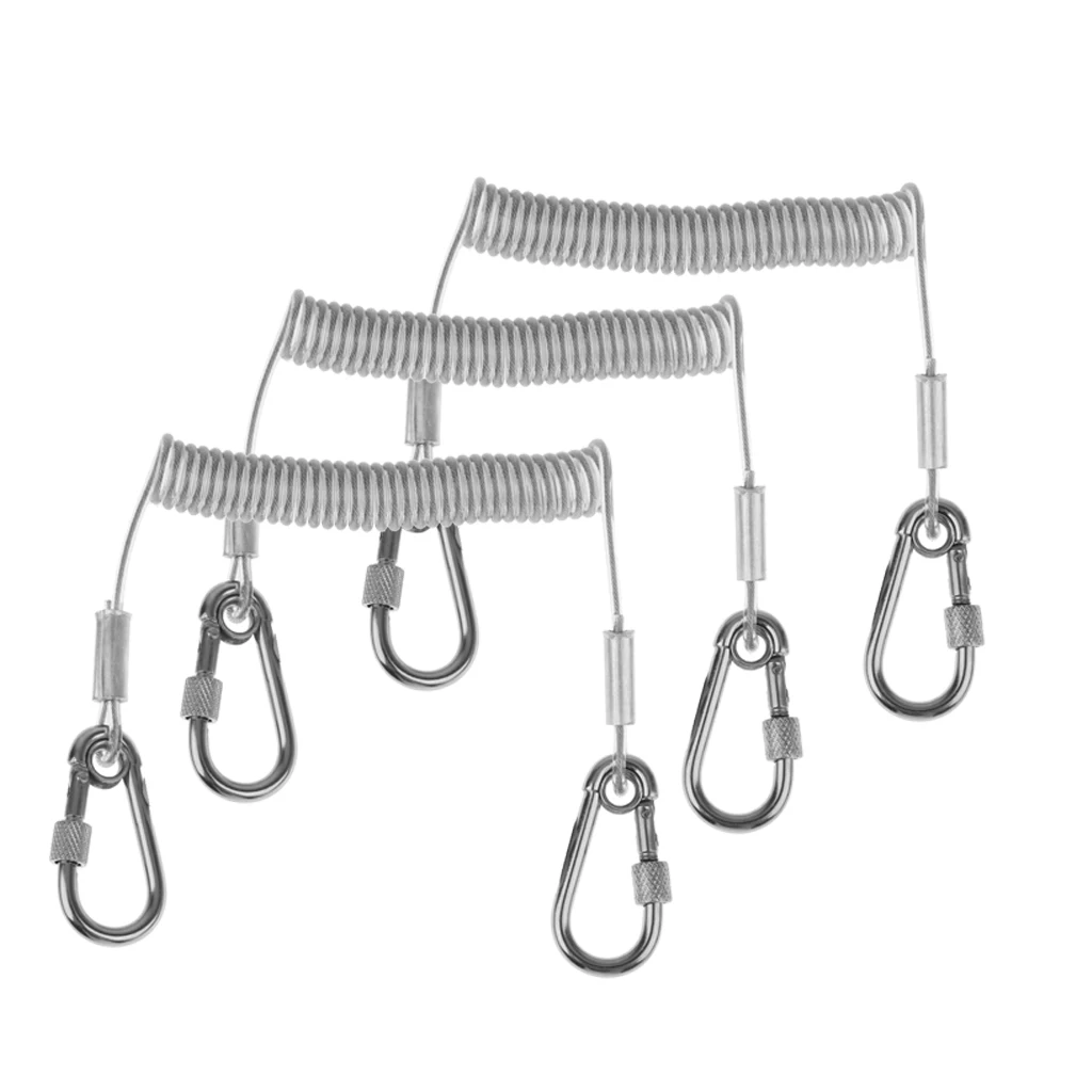 3x 1.6m Retractable Steel Wire Coiled Safety Rope with Lock Carabiners