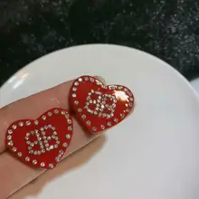Винтажные красные стразы в горошек, красные серьги с надписью Love, женские акриловые серьги в форме сердца